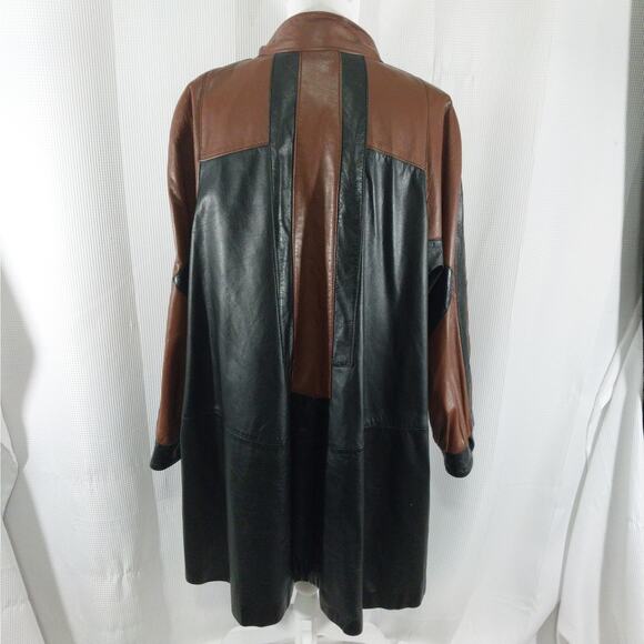 ROAMAN'S! EXQUISITE BLACK & BROWN GENUINE LEATHER GEOMETRIC JACKET, COAT! SZ 1X - Picture 9 of 12